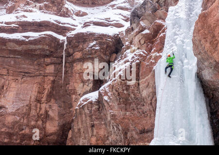 Un Grimpeur sur glace Cornet leader Creek se situe en dehors de Telluride au Colorado Banque D'Images