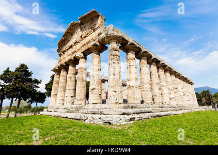 Colonnes architecturales anciennes ruines de Paestum sur l'herbe Banque D'Images