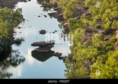 Le Hawk's Head Lookout sur la Murchison River Gorge, le Parc National de Kalbarri, Australie occidentale Banque D'Images