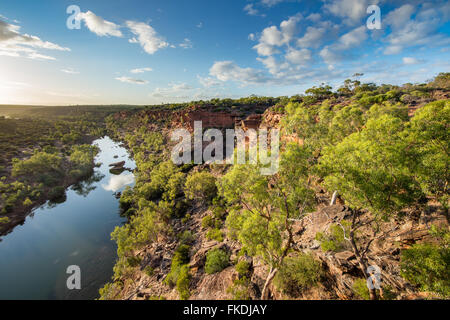 Le Hawk's Head Lookout sur la Murchison River Gorge, le Parc National de Kalbarri, Australie occidentale Banque D'Images