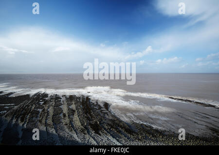 Côte à Lilstock. Le Somerset. UK. Les corniches de calcaire Lias bleu typique de la 'Blue Anchor pour Lilstock Coast SSSI' Banque D'Images