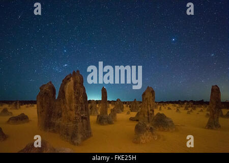 Les pinacles de nuit, formations de calcaire, le Parc National de Nambung, près de Cervantes, l'ouest de l'Australie Banque D'Images