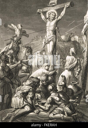 Crucifixion du Christ gravure de 1839 Banque D'Images