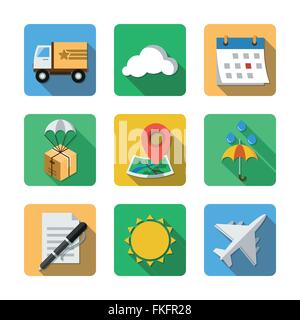 Neuf différentes icônes dans un style plat Illustration de Vecteur