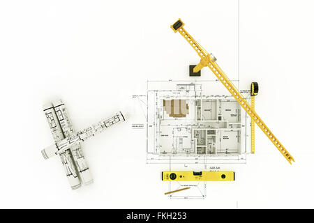 Plan d'architecture d'une maison d'habitation à isolé sur fond blanc Banque D'Images