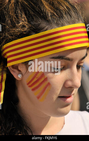 Manifestation politique pour l'indépendance de la Catalogne, le 11 septembre 2015, Barcelone, Catalogne, Espagne. Banque D'Images