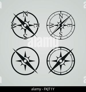 Icônes vectorielles représentant quatre différentes boussoles Illustration de Vecteur