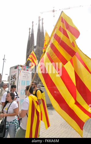 Manifestation politique pour l'indépendance de la Catalogne, le 11 septembre 2015, Barcelone, Catalogne, Espagne. Banque D'Images