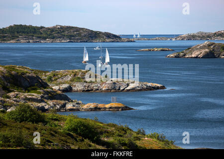 Yachts à voile par archipel, près de Marstrand, Suède, au sud-ouest de la Suède, Scandinavie, Europe Banque D'Images