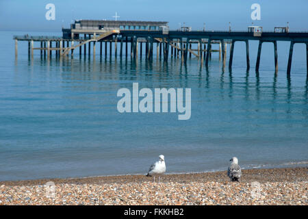 Une vue de la jetée dans le Kent, bleu, des eaux calmes. Sur une journée d'été. Banque D'Images