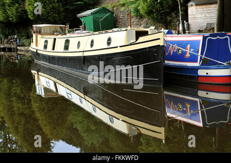 Bateau étroit sur le canal de Rochdale, Hebden Bridge, Yorkshire, UK Banque D'Images