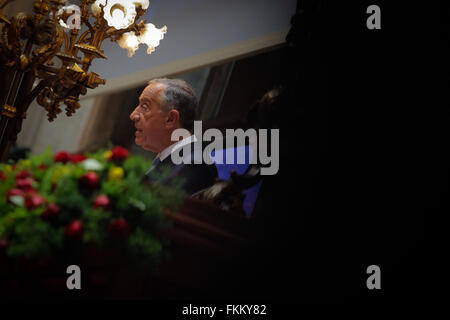 Lisbonne, Portugal, le 9 mars, 2016. Le président portugais, Marcelo Rebelo de Sousa, lors de son premier discours devant le Parlement. Helena Poncini/Alamy Live News Banque D'Images