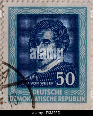 Carl Maria von Weber, un compositeur allemand, portrait sur un timbre de la RDA 1952 Banque D'Images