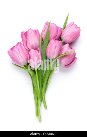Fleurs bouquet de tulipes roses fraîches. Isolé sur fond blanc Banque D'Images