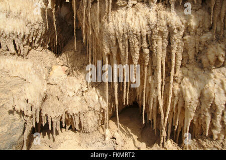 Stalactites de sel sur les bords de la Mer Morte, Jordanie, Wadi Mujib Banque D'Images