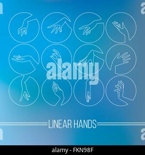 Ensemble d'icônes vectorielles linéaires de gracieuses mains femelle cartographie Illustration de Vecteur