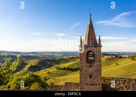 Vue sur la vigne autour du château de Serralunga d'Alba, Langhe, Piémont, Italie Nordwest Banque D'Images