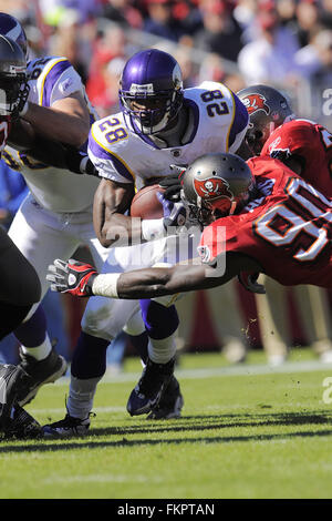 16 novembre 2008 - Tampa, Floride, USA - 16 novembre 2008, à Tampa, FL, USA ; Minnesota Vikings running back Adrian Peterson (28) en action pendant les Vikings match contre les Tampa Bay Buccaneers chez Raymond James Stadium. Les Bucs a gagné 19-13. ZUMA Press/Scott A. Miller (crédit Image : © Scott A. Miller via Zuma sur le fil) Banque D'Images