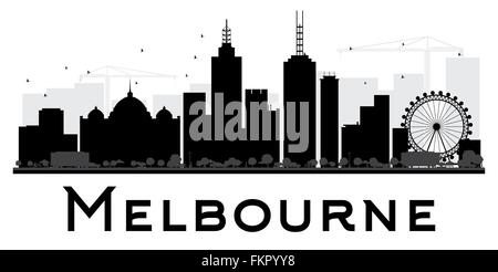 Melbourne City skyline silhouette noir et blanc. Vector illustration. Concept simple pour le tourisme, la bannière de présentation Illustration de Vecteur