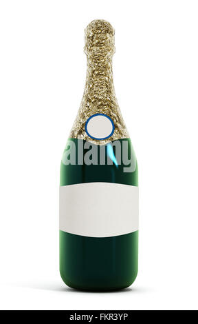 Bouteille de Champagne et verres isolé sur fond blanc Banque D'Images