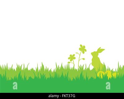 Arrière-plan de Pâques avec des silhouettes de bunny, oeufs, fleurs et l'herbe Illustration de Vecteur