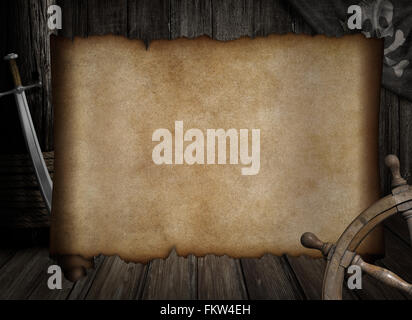 Carte au Trésor en blanc sur les autres accessoires pirates Banque D'Images