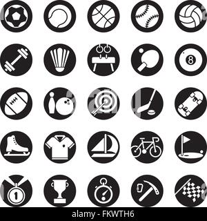 Collection de 25 circulaire noir solide et gymnastique sports icons Illustration de Vecteur