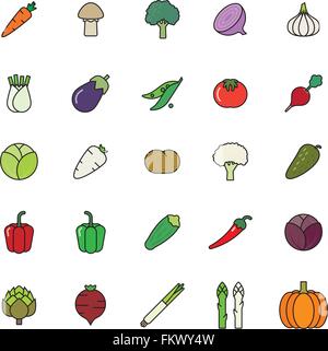 Collection d'icônes contours remplis de légumes isolé sur fond blanc Illustration de Vecteur