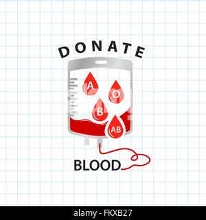 Faire un don de sang et sang avec sac concept type de sang goutte Illustration de Vecteur