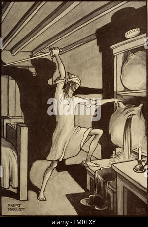 Une publication de 1908 présentant des histoires illustrées de 'Don Quichotte', fournissant une interprétation artistique de scènes et de personnages clés du roman espagnol classique. Banque D'Images