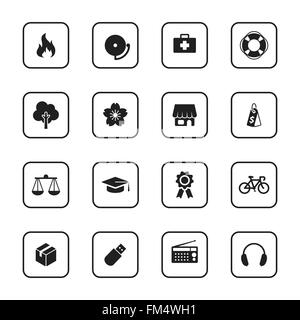 [EPS10] sécurité plat noir et divers icon set avec châssis rectangle arrondi pour le web, l'interface utilisateur, l'infographie et des applications mobiles Illustration de Vecteur