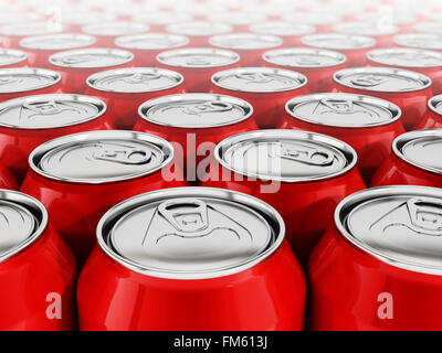 Pile de boîtes de soda rouge arrangé mis ensemble Banque D'Images