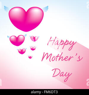 Heureuse fête des mères, carte de souhaits avec coeur sur fond rose vector illustration 3 Banque D'Images