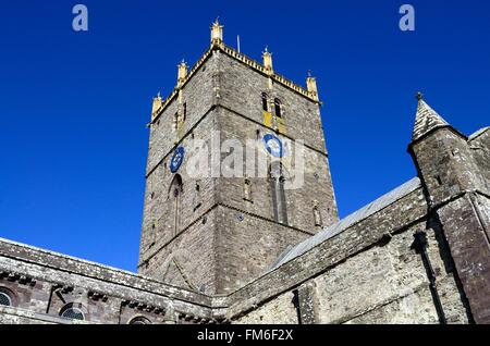 La tour de la cathédrale de St Davids, pembrokeshire Wales Cymru UK GO Banque D'Images