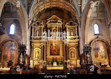 France, Morbihan, Auray, intérieur de l'église Saint-gildas, Laval retable en pierre et marbre de 1664 attribué à Olivier Martinet Banque D'Images