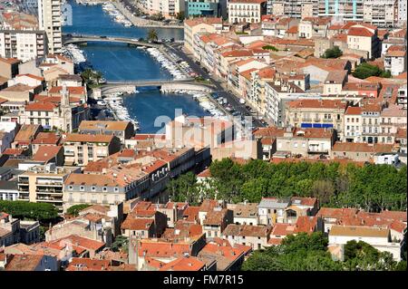 La France, l'Hérault, Sète, vue panoramique de Sète, Canal de la Peyrade (Peyrade Canal) Banque D'Images