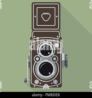 Retro design plat de l'icône vintage twin lens reflex appareil moyen format Illustration de Vecteur