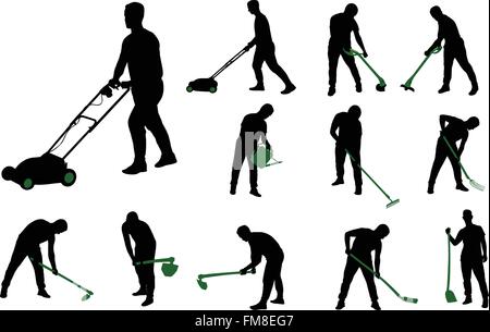 Travaux de jardinage silhouettes - vector illustration Illustration de Vecteur