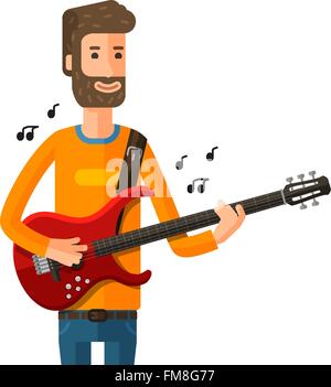 Le guitariste joue sur la guitare électrique. vector illustration Illustration de Vecteur