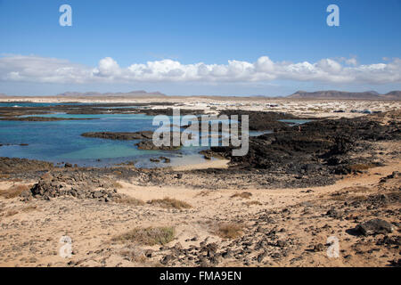 Plage et les rochers, El Cotillo, Fuerteventura Island, archipel des Canaries, l'Espagne, l'Europe Banque D'Images