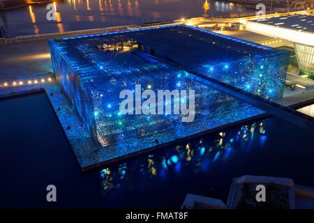 France, Bouches du Rhone , Marseille, zone Euroméditerranée esplanade, J4, le MuCEM, Musée des civilisations de l'Europe et la Banque D'Images