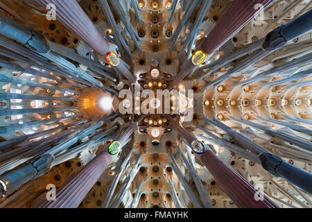 Espagne, Catalogne, Barcelone, Sagrada Familia, la cathédrale inscrite au Patrimoine Mondial de l'UNESCO Banque D'Images