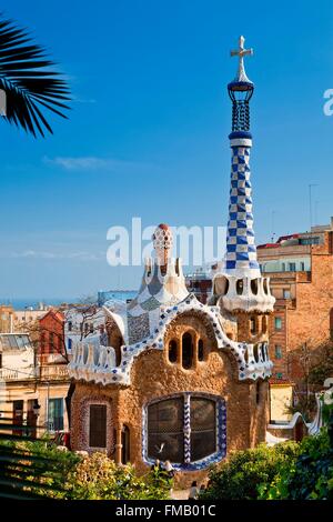 Espagne, Catalogne, Barcelone, Parc Guell par l'architecte Antoni Gaudi Banque D'Images