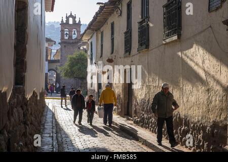 Pérou, Cusco, Cusco, province inscrite au Patrimoine Mondial de l'UNESCO, stereet pavées du centre historique Banque D'Images