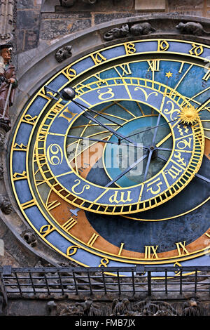 'Détail' de la célèbre horloge astronomique, l'Ancien hôtel de ville, place de la vieille ville, Stare Mesto, Prague, République Tchèque Banque D'Images