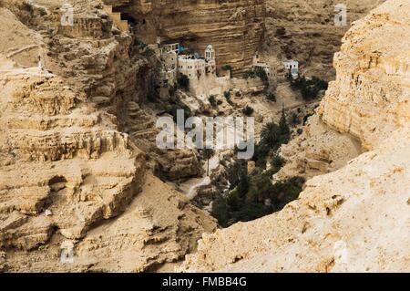 Israël, Palestine, Cisjordanie ( territoire litigieux), du désert de Juda (Judée), Wadi Qelt, monastère Saint-Georges Banque D'Images