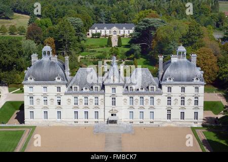 France, Loir et Cher, Cheverny, le Château (vue aérienne) Banque D'Images