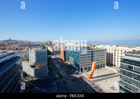 France, Bouches du Rhone , Marseille, zone Euroméditerranée, quartier de la Joliette, Boulevard de Dunkerque, Fonds régional d'Art Banque D'Images