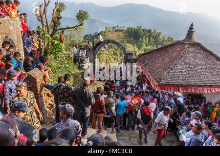 Le Népal, zone Bagmati, Nuwakot, foule festive à Sindure Bhairabi Jatra festival Banque D'Images