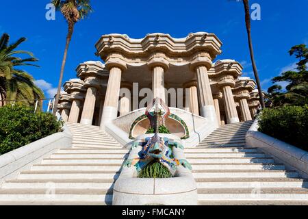 Espagne, Catalogne, Barcelone, Parc Guell par l'architecte Antoni Gaudi Banque D'Images